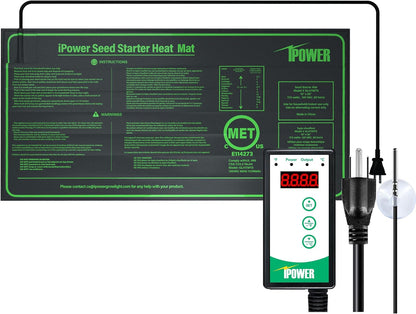 iPower 10" x 20.75" Waterproof Durable Seedling Heat Mat with Controller Warm Hydroponic Plant for Indoor Gardening Germination Starting