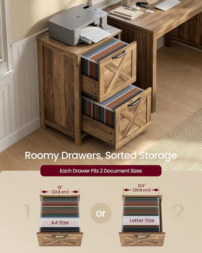 VASAGLE File Cabinet, 2-Drawer Filing Cabinet for Home Office, Modern Farmhouse, Adjustable Hanging Rail for A4 Letter Files, Printer Stand, Study Bedroom, Honey Brown UOFC086KB01S