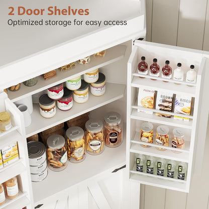 Corner Cabinet,71'' Kitchen Pantry Storage Cabinet with 4 Doors and Shelves, Tall Food Pantry Storage Cabinet Farmhouse Furniture for Kitchen Dining Room, White