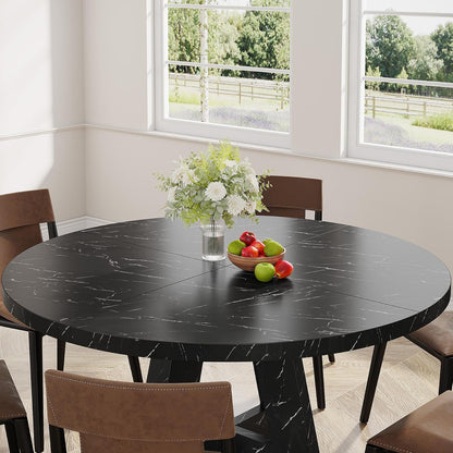 Tribesigns 47 inch Round Dining Table Wood Kitchen Table for Dining Room, 47" Dinner Room Tables for 4-6, Farmhouse Accent Furniture with Wooden Tabletop and Cross Base, Marbled Wood