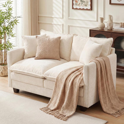 3 Seater Couch & Loveseat Sofa 2 Piece Set, Small 50" Love Seat & 69" Cloud 3 Seat Couch Sofa Set Washable Chenille Pillow Living Room Set for Apartment Office 50-Beige-3+2