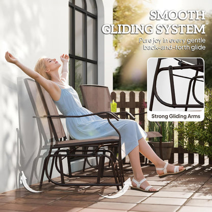 Outsunny Outdoor Glider Chair with Table 2-Seat Patio Loveseat Coffee Brown | Rocking Chair Swing Love Seat, Breathable Sling, Backyard Garden Porch