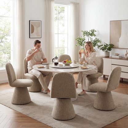 DUOMAY 360° Swivel Dining Chairs Set of 6, Mid Century Modern High Back Linen Upholstered Dining Room Chairs Kitchen Chairs, Armless Chair for Living Room Bedroom Reading, Khaki