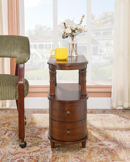 Biaco Solid Wood End Table with 2 Drawers & Shelf - Cherry Walnut Vintage Narrow Side Table, Pre-Assembled Slim Nightstand for Bedroom/Living Room (23.4" Dx11.4 Wx25.3 H), BG-A508-CY