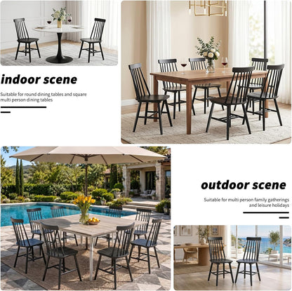 Black Wood Dining Chairs Set of 6, Windsor Farmhouse | Spindle Back, Solid Wood, Farmhouse Style, for Kitchen & Dining Room, Easy Assembly, Set of 6 Black, Country Decor