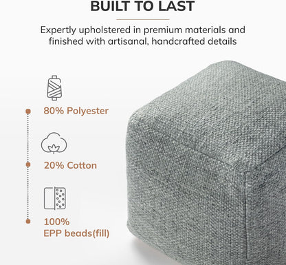 Anji Mountain 16" H x 16" W Handmade Pouf Ottoman for Living Room & Couch | Soft & Fluffy Ottoman Pouf, Lightweight, Decorative Floor Pouf Seating for Bedroom & Home Décor Accent, Green
