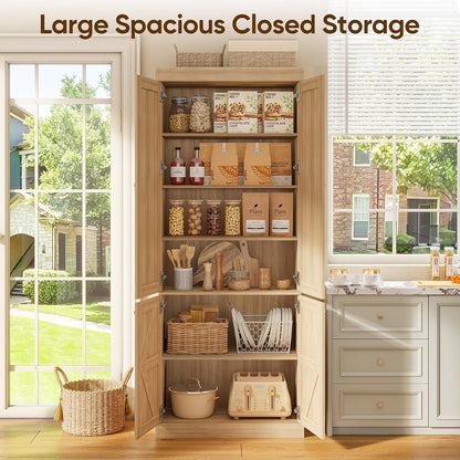 ivaniti 70.8" Tall Kitchen Pantry Cabinet with Doors, Farmhouse Modular Storage Cabinet with 4-Tier Adjustable Shelves, Large Storage Cabinet for Kitchen or Living Room, Set of 2, Brown