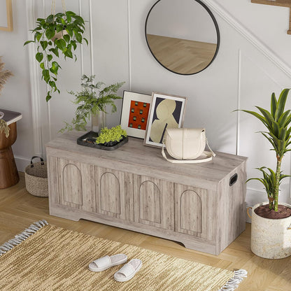 DINZI LVJ Storage Chest, Wooden Toy Box, Greige 50.0" L | Extra Large Storage Bench, 2 Soft-close Hinges, Finger-safe Flip-Top Lid, Easy Assembly, Farmhouse Trunk, Living Room/Bedroom