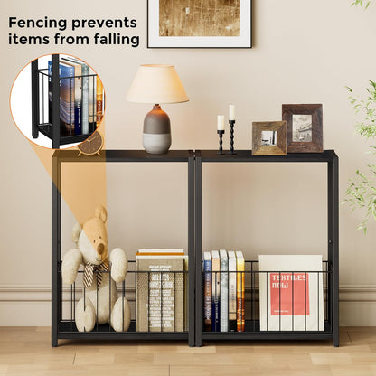 Homleke Narrow Side Table with Magazine Holder, Skinny End Table Perfect for Small Spaces, Space-Saving Design for Living Room, Bedroom, or Office, 7.1" D x 16.9" W x 23.6" H, Black