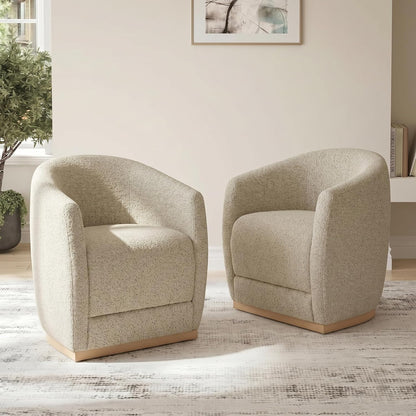 CHITA Upholstered Dining Chairs with Casters Set of 2, Modern Barrel Chair with Backrest & Dual Armrest, Rolling Chairs for Dining Room, Bedroom, Kitchen, Reading Room, Living Room (Oatmeal)