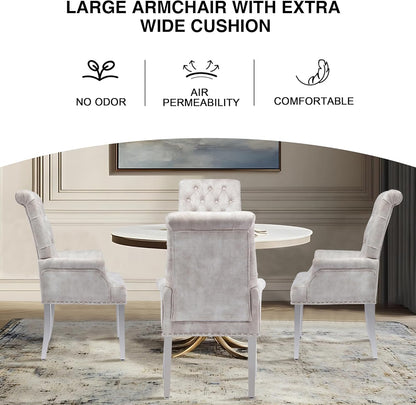 AODCHR Upholstered Velvet Accent Dining Chair, Elegant Tufted Dining Room Kitchen Room Arm Chair with Stainless Steel Leg, Beige