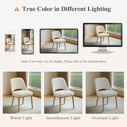 Modern Upholstered Dining Chairs Set of 6, Open Back with Solid Wood Legs, Ergonomic Curved Back Fabric Kitchen Chairs for Dining Room & Kitchen, Living Room Side Chairs, Farmhouse, Beige