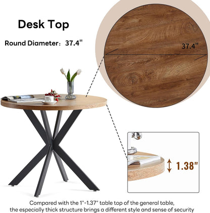 Homedot 37" Round Table Set for 4 Person, Modern Kitchen Table Set, Imitation Wood Dining Table with Space Saving Dining Chairs, Dark Green Velvet Side Chairs
