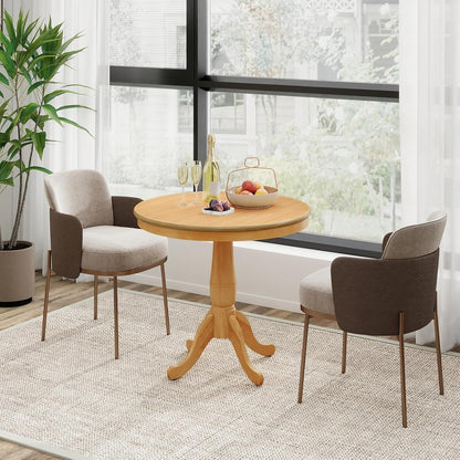 Round Dining Table, 32" D X 30" H Wooden Kitchen Table with Pedestal Base, Traditional Bistro Table for 2 to 4 People, Leisure Coffee Table for Home, Bar, Restaurant, Natural