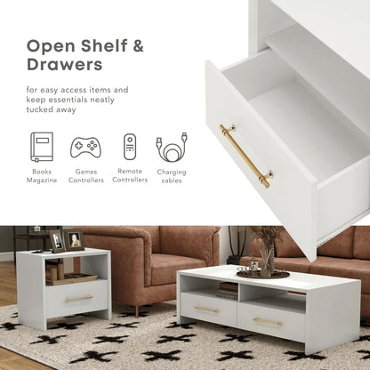 HOMES: Inside + Out Elle Modern 23-inch Rectangular End Table with Drawer and Open Shelf, Wooden Small Nightstand for Living Room, Home Office, Apartment, Small Spaces, Mint Green