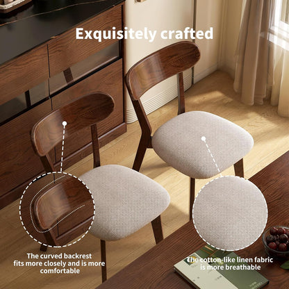 Mid Century Modern Walnut Dining Chairs Set of 4, FAS-Grade Oak, 400 lbs | Heavy-Duty Commercial Grade, Armless, Solid Curved Back, Smoked Brown Upholstered Seat, for Kitchen, Dining Room, Restaurant
