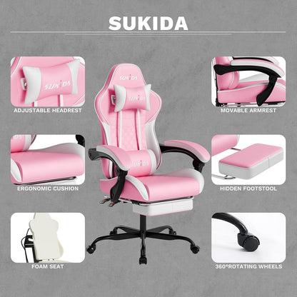 Ergonomic Video Gamer Chairs Gaming Computer Chairs Gamer Chairs for Adults Massage Lumbar Support Swivel Height Adjustable Headrest Backrest
