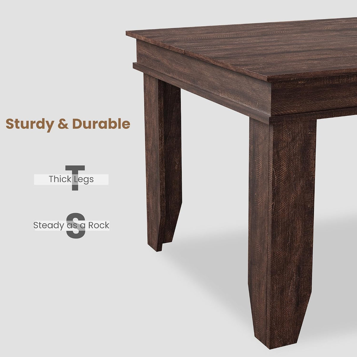 GarveeHome Farmhouse Dining Table for 6-8 People, 71 in Long Kitchen Tables with Wooden Sturdy Frame, 6 ft Large Rectangular Dinner Table for Dining Room, Kitchen, Dark Walnut, 71" Non-extendable