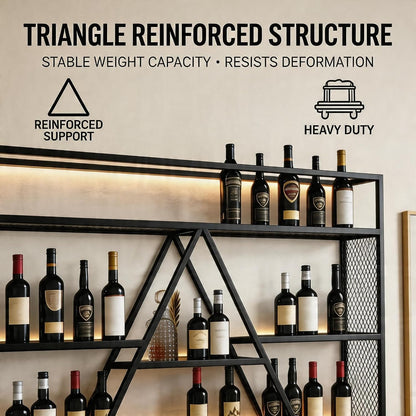 SEIFE Wall Mounted Bar Shelves with LED Lights, 3-Tier Industrial Metal Liquor Bottle Display Shelf with Wine Glass Rack, Floating Bar Cabinet for Home, Kitchen, Living Room(Gold,39.3in/100cm)