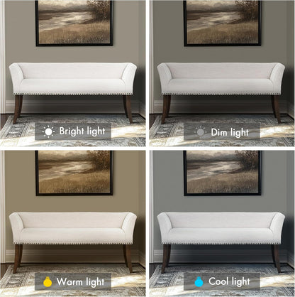Madison Park Accent Bench for Living Room, Upholstered with Nailhead Trim, & Padded Seat Entryway Bench Small, End of Bed Bench with Back, 49.5" W x 19.25" D x 23" H, White Cream