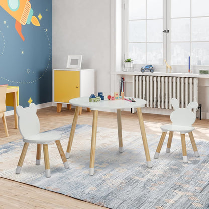 3-Piece Kids Table Chair Set White Round Play Furniture | Kids Activity Table and 2 Chairs Set, 3-Piece Folding Play Table Set, Pastel Multicolor for Home Daycare Playroom, White