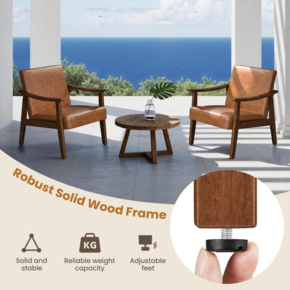 Yaheetech Accent Chair, Mid-Century Armchair with High Back Brown | Faux Leather Chair with Solid Wood Legs, Cozy Reading Leisure Chair for Living Room, Bedroom, Waiting Room