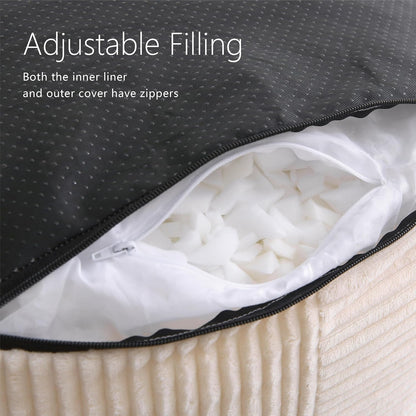 Corduroy Pouf Ottoman Foot Rest, Square Floor Pouf with Removable Cover, Soft Foam-Filled Foot Stool with Non-Slip Bottom for Living Room, Bedroom & Lounge