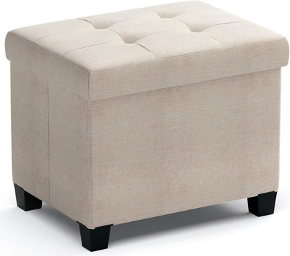 Ornavo Home Small Rectangle Storage Ottoman with Legs, 12x16x12, Beige | Foot Rest Stool Seat; Holds Up to 600 lbs; Ideal for Living Room, Bedroom, Home Office or Dorm