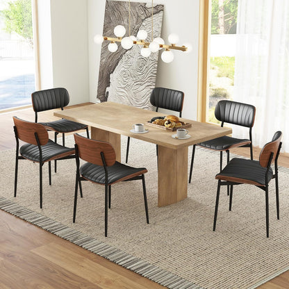 HENGJIANYI Bentwood Dining Chairs Set of 2, Modern PU Leather Dining Room Chairs with Metal Legs, Mid Century Upholstered Kitchen Chairs with Curved Back and Seat, Black