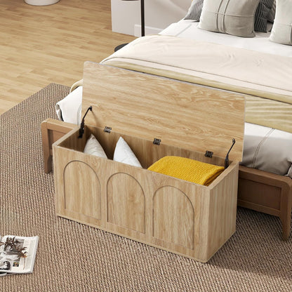 40''W 15''D Foot End of Bed Hidden Storage Bench with Lift Top Storage and Seating, Shoe Trunk Chest Bench Seat for Bedroom, Living Room, Entryway, Hallway, Under Window-Natural