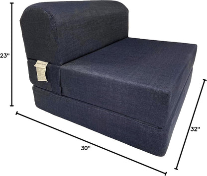 D&D Futon Furniture Sleeper Chair Folding Foam Bed, Portable Studio Guest Sofa Beds 6 x 32 x 70 Denim