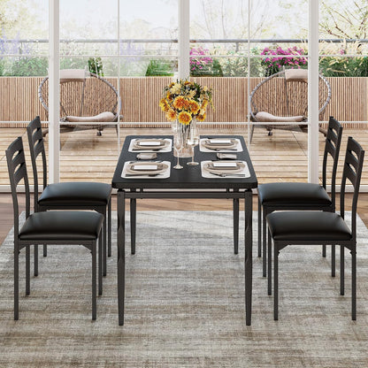 GarveeHome 5 Piece Dining Table Set, Industrial Style Dining Table and Chairs Set for 4, Kitchen Table Set for Dining Room Kitchen Apartment, Black