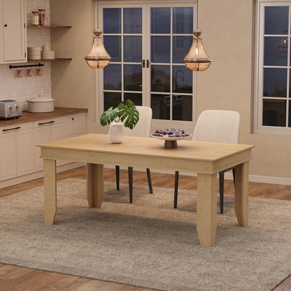 GarveeHome Farmhouse Dining Table for 4-6 People, 63 in Long Kitchen Tables with Wooden Sturdy Frame, 5 ft Large Rectangular Dinner Table for Dining Room, Kitchen, Natural, 63" Non-extendable
