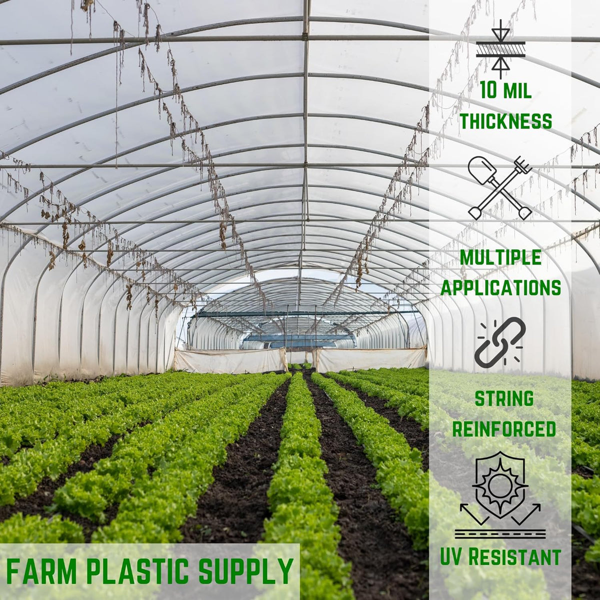 Farm Plastic Supply - String Reinforced 4 Year UV Resistant 10 mil Clear Greenhouse Plastic Sheeting - 4 Year UV Resistant Polyethylene Greenhouse Film, Hoop House Green House Cover (54' x 25')