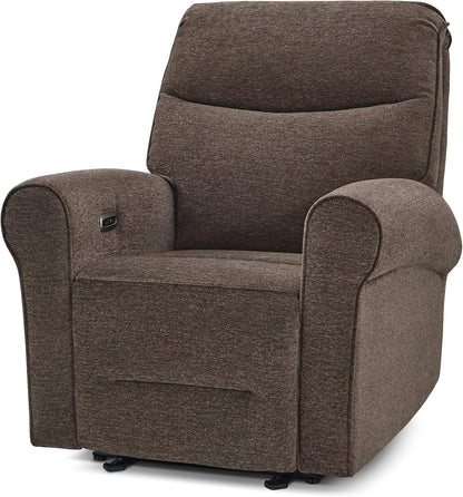 MCombo Compact Wall Hugger Power Recliner Chair for Small Spaces, Dual USB-A/C Ports, Rolled Arm Recliner for Living Room & RV, Fabric PR520 (Dark Brown, Small)