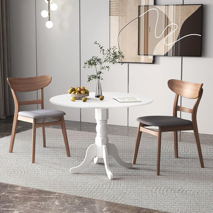 Giantex Round Dining Table, 39" D X 29" H, Rubber Wood Pedestal Table W/Round Tabletop & Curved Trestle Legs, 4-Person Dinner Table for Kitchen, Dining Room, Restaurant (White)