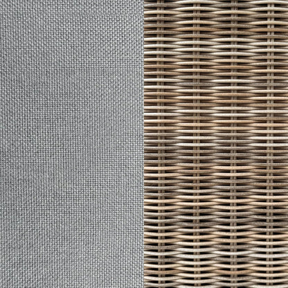 Martha Stewart Lily Pond Rattan Wicker Indoor-Outdoor Patio Ottoman in Weathered Gray with 4" Gray Olefin Cushion, Steel Frame and Zippered Removable Cushion Cover