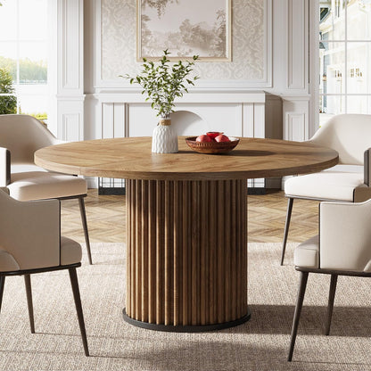 Tribesigns 47.24" Brown Round Dining Table for 4-6 People