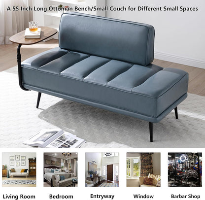 Aoowow PU Leather Ottoman Bench for Living Room,55" Channel Tufetd Small Loveseat Sofa Couch with Adjustable Wooden Stand,Modern Bedroom Benches for Bed End,Entryway,Window.
