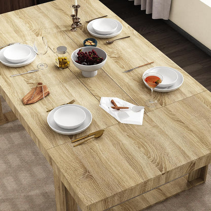 FUFU&GAGA Large Farmhouse Dining Table, for 6-8 People, 86.8” Rectangular Wood Dinner Table for Kitchen Dining Room Conference Room, Oak, 86.8”W x 47.2”D x 29.4”H