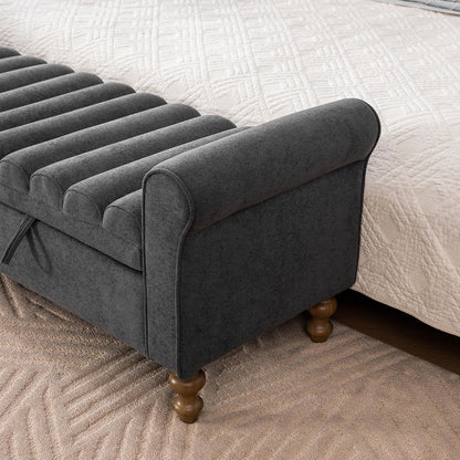65" Bench with Storage, End of Bed Bench with Rolled Arms, Upholstered Bedroom Bench with Storages, Storage Ottoman Bench for Bedroom, Living Room, Entryway, Hallway, Dormitory, Foot Rest, Charcoal