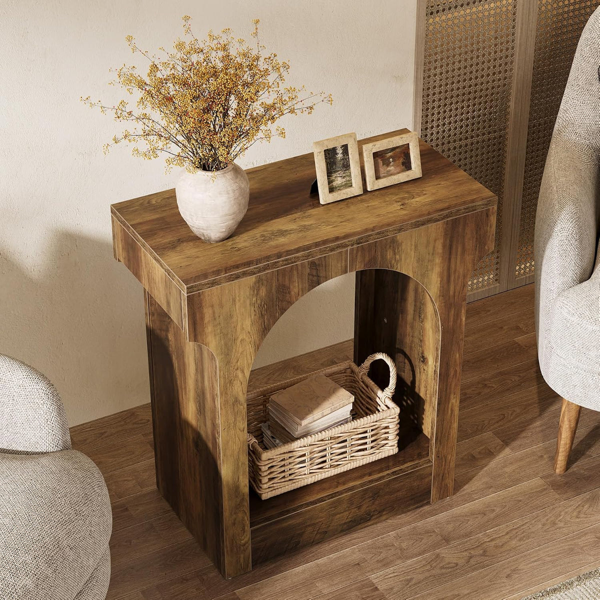 Tribesigns Wood End Table Set of 2, Side Table with Storage Space for Living Room, Narrow Nightstand for Bedroom, Rustic Brown