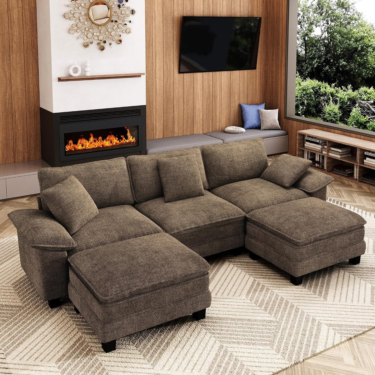 MIXPATIO 124" 5-Seat U Shaped Modular Sectional Sofa,Chenille Taupe | Modern Sectional Couches for Living Room, Wider Armrest and Deep Seat, Comfy Cloud Sofa, Soft Chenille Furniture