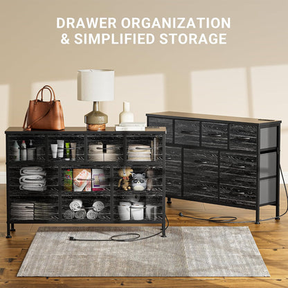 Dresser for Bedroom 10 drawer TV Stand Black fabric dresser for 55'' TV