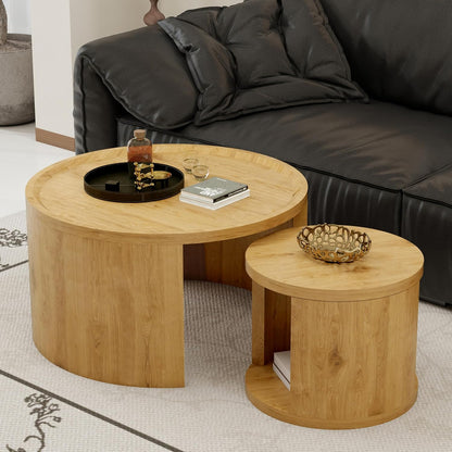 32" Anti-Slip Nesting Tables, Nesting Side Tables with Smooth Wood top, Nesting Coffee Tables with Minimalist Aesthetic for Modern Interior Home Spaces, Natural Wood