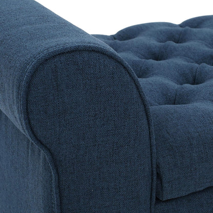‎GDF Studio Keiko Fabric Armed Storage Bench, Dark Blue, Dimensions: 19.75”D x 50.00”W x 20.5”H