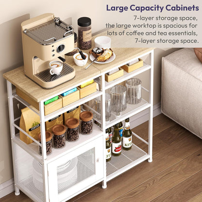 SWTYMIKI Coffee Bar Cabinet Station - Farmhouse Small Coffee Stand Station with Doors, Rustic Storage Organizer for Kitchen, Buffet Sideboard Cabinet Table for Home, Office, Corner, Bar, White