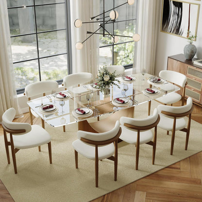 POVISON Modern Dining Chairs Set of 2, Armless PU Leather Dining Chair with PU Cushions and Dark Bronze-Coloured Metal Leg