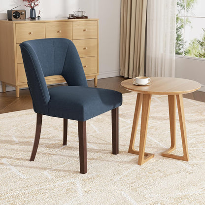 Dining Chairs Set of 2,Modern Dining Room Chairs with Thick Cushions,Linen Upholstered Kitchen Dining Chairs with Wood Legs for Kitchen Dining Room Living Room,Darkblue