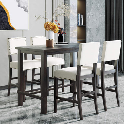 Merax 5 Pieces Counter Height Dining Set, Elegant Wooden Desk and 4 Upholstered Chairs, Perfect for Kitchen, Breakfast Nook, Bar, Living Room